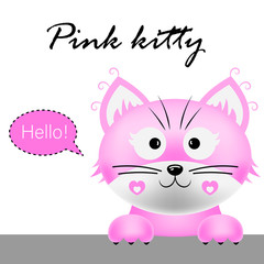 Pink cat cartoon pretty, great design for any purposes. Cartoon style. Colorful vector illustration.