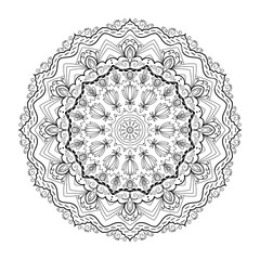 Mandala. Round Ornament Pattern.Hand drawn background. Black and white vector.