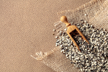 Raw uncooked  black lentils (lens culinaris).