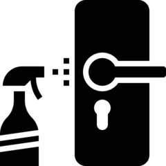 Black and White Clip-art Illustration of Corona-virus Door and Knob Sanitizing