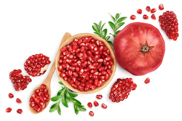 Pomegranate isolated on white background with clipping path and full depth of field. Top view. Flat lay