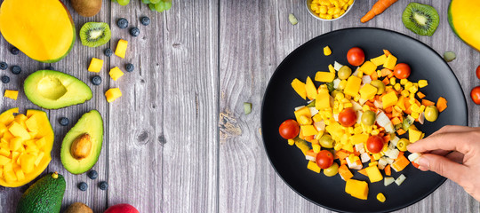 Fruit and vegetables salad with ingredients