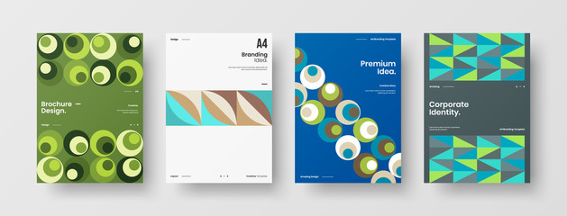 Company identity brochure template collection. Business presentation vector A4 vertical orientation front page mock up set. Corporate report cover abstract geometric illustration design layout bundle.