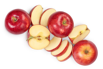 Red apple with half isolated on white background with clipping path and full depth of field. Top view. Flat lay.