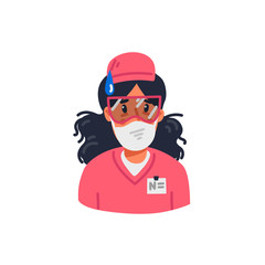 Young nurse in pink scrubs holding sign with stay home inscription