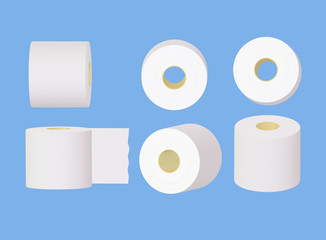 Set toilet paper isolated on the blue background.