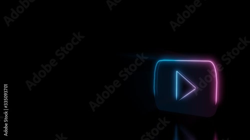 Abstract 3d Rendering Glowing Blue Purple Neon Symbol Of Online Youtube Music Player Logo With Glowing Outlines With Rays On Black Background With Reflection Wall Mural Mrak Abstract 3d Rendering Glowing Blue Purple Neon Symbol Of Online Youtube Music Player Logo With Glowing Outlines With Rays On Black Background With Reflection Wall Mural Mrak