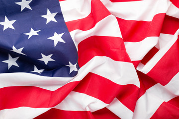 USA flag background. American national flag as symbol of democracy, patriot, US Memorial Day or 4th of July. Closeup texture Flag of the United States of America or U.S. flag