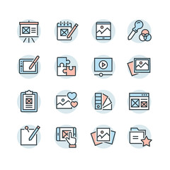 Set of vector web development line icons