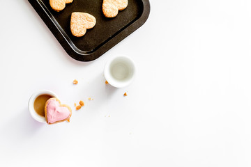 cookies for Valentine Day heartshaped on white background top view