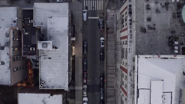 Aerial view of rather empty Manhattan streets and avenues