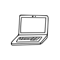 laptop hand drawn in doodle style. Scandinavian simple monochrome. single element, icon, sticker. electronics, technology, work, study, communication, social networks, Internet