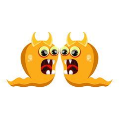 Fantasy bacteria or monster cartoon character flat vector illustration isolated on white background.