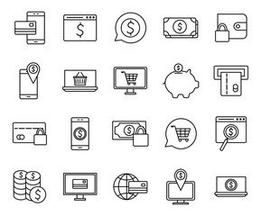 Payments online line style icon set vector design