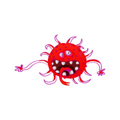 Fantasy bacteria or monster cartoon character flat vector illustration isolated on white background.