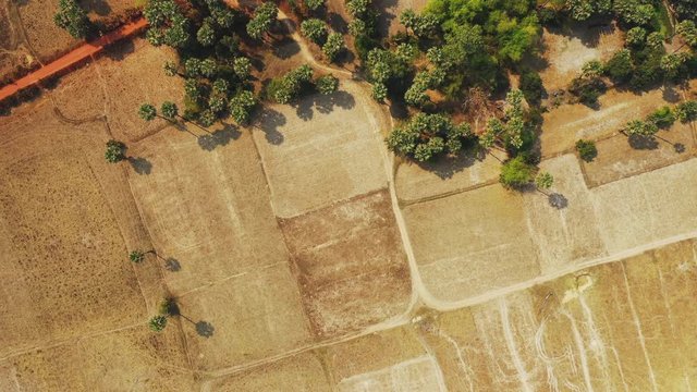 La campagne aride vue du dessus dans le domaine des temples de Angkor autour de Siem Reap, au Cambodge