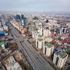 Almaty City during quarantine. Low car traffic on the central highway, Al-Farabi Avenue, Kazakhstan.  MARCH 26, 2020