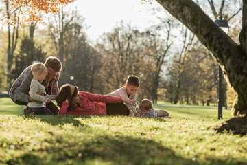 Family playing in the park