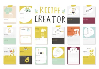 Big Recipe Creator. A lot of template for cookbook. Menu Creator for restorants. Vector Illustration - obrazy, fototapety, plakaty