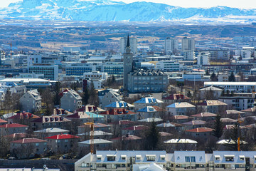 Obraz premium The bird's eye view of the city. Reykjavik, Iceland