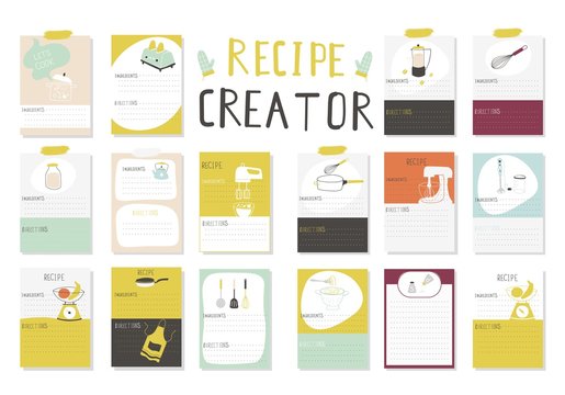 Big Recipe Creator. A Lot Of Template For Cookbook. Menu Creator For Restorants. Vector Illustration