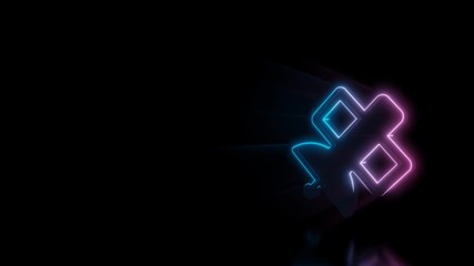 Abstract 3d rendering glowing blue purple neon symbol of satellite with glowing outlines with rays on black background with reflection - Powered by Adobe