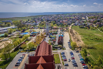 Aerial view of Wladyslawowo town over Baltic Sea, Poland