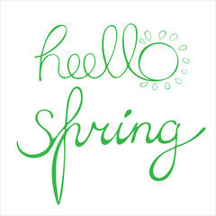 Hello spring. Lettering. Stock illustration. Isolate on a white background.