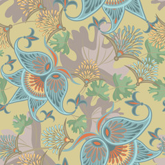 Vintage floral vector seamless texture. Traditional Indian paisley pattern. Folk motif. Boho style wallpapers. Elegant abstract background. Repeatable design for decoration, textile, fabric, cloth