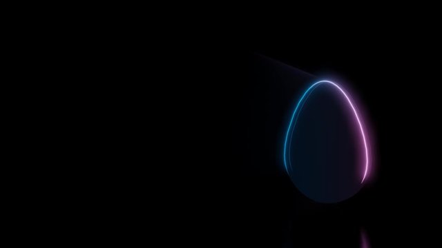 Abstract 3d rendering glowing blue purple neon symbol of egg silhouette with glowing outlines with rays on black background with reflection