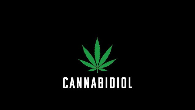 Cbd oil logo title screen with glowing oil drop and cannabidiol text reveal