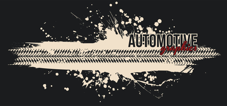 Tire track with splashes, vector illustration, grunge.