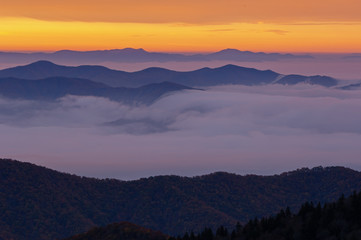 Landscape at dawn, from Clingman's Dome, Great Smoky Mountains National Park, Tennessee, USA