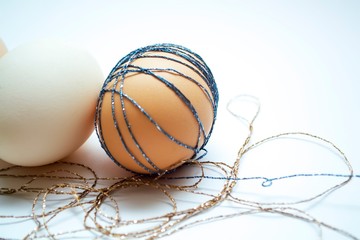 Fototapeta na wymiar Eggs on a gradient background close-up
