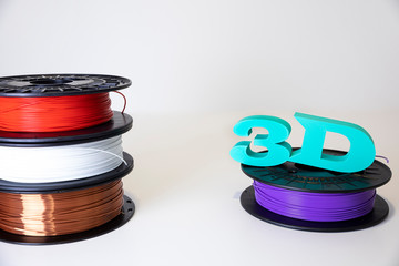 3D printing filament reels for 3d printers with text 