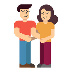 Fototapeta premium Couple of young people. Man and woman hold hands on a white background. Vector illustration in a flat style