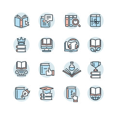 Book icon set in thin line style

