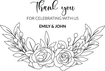Black and white floral wedding invitation card
