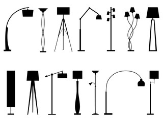 Set of silhouettes of floor lamps, vector illustration - obrazy, fototapety, plakaty