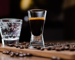 espresso shot on a wooden table 
