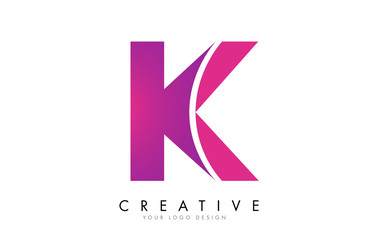 K Letter Logo Design with Ribbon Effect and Bright Pink Gradient.