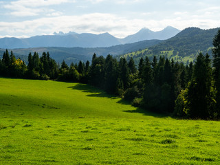 View over valleys and range of Tatra mountains. Poland