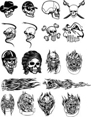 Different Black and White skulls vector