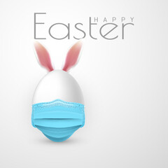 Happy Easter. Easter egg in medical face mask on white background. Vector illustration
