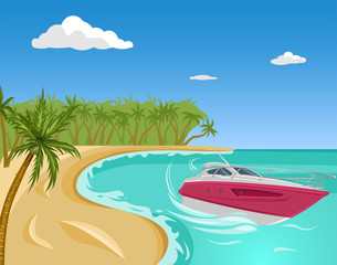 Tropical beach vector illustration. Summer seascape picture