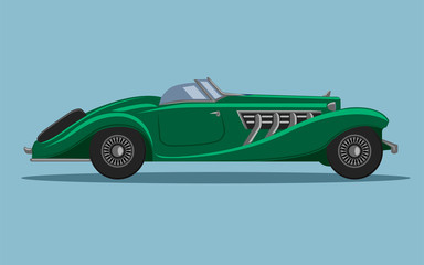 Old vintage retro pre-war roadster vector illustration. Exclusive and luxury car