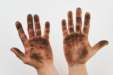 Dirty hand isolated on a white background with copy space
