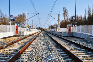 Obraz premium Railway stop in the suburbs of Poznan.