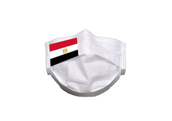 Egypt flag on medical mask isolated on a white background. Healthcare and medical concept. Pandemic virus COVID-19