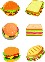 Illustration of burger and sandwich , with white background vector